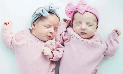  ??  ?? Two-week-old twins Grace, left, and Órlaith cuddle up together