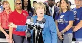  ?? JOSE IGLESIAS Miami Herald ?? Randi Weingarten, president of the American Federation of Teachers, cricticize­d Gov. Ron DeSantis for suspending four Broward School Board members Wednesday.