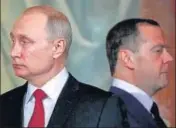  ?? AFP/FILE ?? Russian President Vladimir Putin (left) and outgoing Prime Minister Dmitry Medvedev in Moscow.