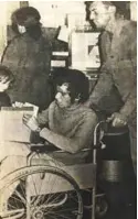  ?? ?? Protester: The Cape Times newspaper shows Paul Cainer in a wheelchair in 1972 after being injured by South African police