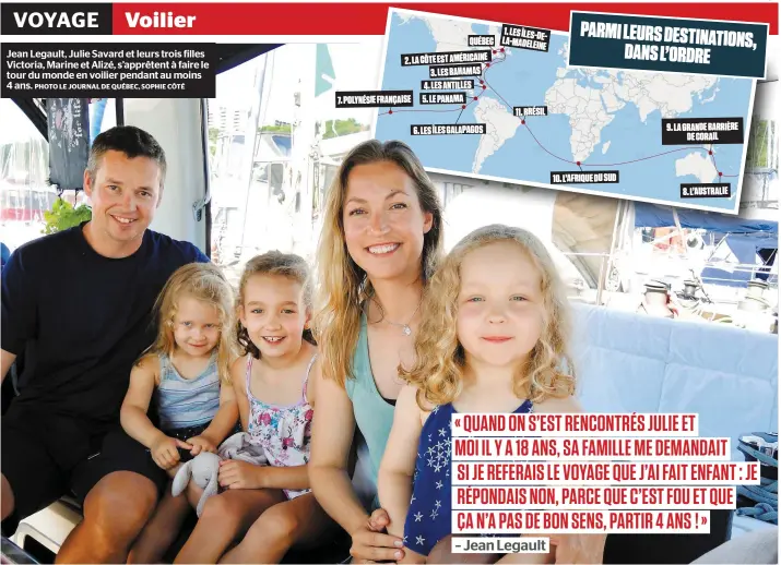  ?? PHOTO LE JOURNAL DE QUÉBEC, SOPHIE CÔTÉ ?? Jean Legault, Julie Savard et leurs trois filles Victoria, Marine et Alizé, s’apprêtent à faire le tour du monde en voilier pendant au moins 4 ans.