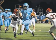  ?? JAMES BEAVER/FOR MEDIANEWS GROUP ?? North Penn’s Khalani Eaton (7) scored four TDs in a 53-28 win over CB West on Friday night.