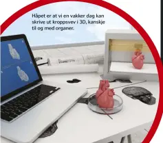  ??  ?? Håpet er at vi en vakker dag kan skrive ut kroppsvev i 3D, kanskje til og med organer.