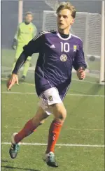  ??  ?? Left: Lewis Cameron opened the scoring for the Scottish AFA Select against Whitburn Juniors at a foggy Dalziel Park.
Right: Scott Maitland, number three, looks on as Select keeper Scott Urquhat makes a fine save.