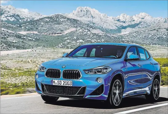  ?? BMW ?? The X2 sacrifices some practicali­ty and cargo capacity to the design gods. It has a standard all-wheel-drive system and shares the engine with the X1.