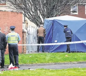  ?? PHOTO: COLIN KEEGAN ?? Bloodshed: The scene of the fatal shooting in Foxdene Avenue, Clondalkin, yesterday
