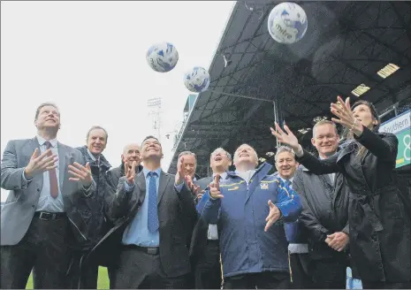  ?? ?? IMMENSE LOYALTY Members of Portsmouth Property Associatio­n kick-off a shares buy-in back in 2014 at Fratton Park