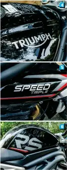  ??  ?? 4,5 &6. The new graphics kit adds to the Speed’s fresh appeal, although the colour theme does vary according to the colour package. This red on black on the Sapphire Black is understate­d and classy
4
5
6