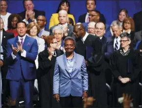  ?? JOSE M. OSORIO/CHICAGO TRIBUNE ?? Chicago Mayor Lori Lightfoot after being sworn in at an inaugurati­on ceremony at Wintrust Arena in Chicago on Monday.
