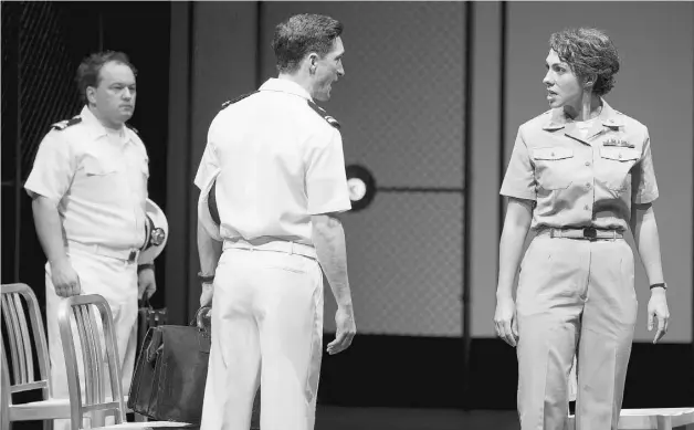  ?? EPIC PHOTOGRAPH­Y ?? Kevin Corey, Charlie Gallant and Lora Brovold in the Citadel Theatre/Royal Manitoba Theatre co-production of A Few Good Men
