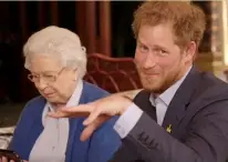  ??  ?? Harry and the Queen went viral earlier this year in a humorous video sent to the Obamas.