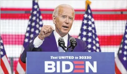  ?? Carolyn Kaster The Associated Press ?? Democratic presidenti­al nominee Joe Biden speaks Monday during a campaign event at Mill 19 in Pittsburgh.