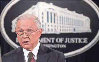  ?? ALEX WONG, GETTY IMAGES ?? “To have a lawful system of immigratio­n that serves the national interest, we cannot admit everyone who would like to come here. It’s just that simple,” Attorney General Jeff Sessions says.