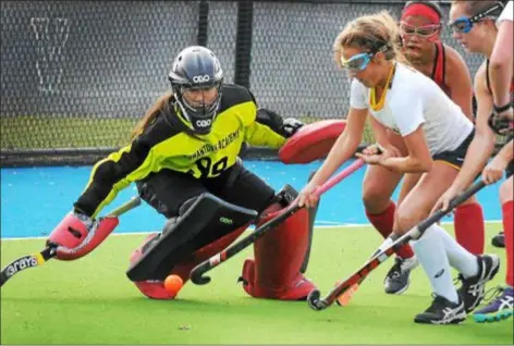  ?? DIGITAL FIRST MEDIA FILEA ?? ll-Delco Mia Leonhart, shown here in action against Germantown Academy last season, had two goals to pace Notre Dame to a 3-0 victory over Agnes Irwin.