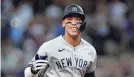  ?? TIM HEITMAN/USA TODAY SPORTS ?? Aaron Judge broke the AL record for home runs in 2022, hitting 62.