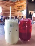  ?? ?? Iced matcha latte and iced hibiscus tea at Opuntia Cafe in Santa Fe.