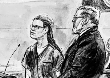  ?? DANA VERKOUTERE­N ?? A sketch shows Maria Butina and her attorney, Robert Driscoll, during a court hearing Thursday in Washington.