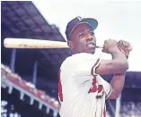  ?? PHOTO, FILE] ?? Milwaukee Braves outfielder Hank Aaron poses for a photo at Ebbets Field before an exhibition game in 1954. The former home run champion died Friday peacefully in his sleep. [AP