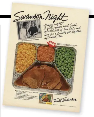  ??  ?? “Eating off a tray in the dusk before a TV set is an abominatio­n,” the columnist Frederick C. Othman wrote
in 1957.