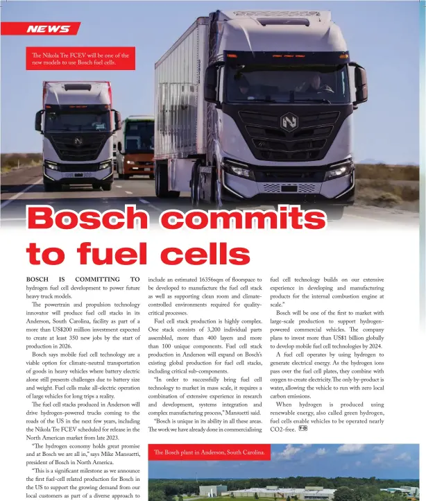  ?? ?? The Nikola Tre FCEV will be one of the new models to use Bosch fuel cells.