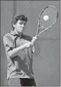  ?? Jeremy Stewart / RN-T ?? Model’s Eli Abdou connects for a shot during his No. 3 singles match in the Region 7-AA finals against Rockmart at the Rome Tennis Center at Berry College.