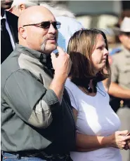  ?? AP ?? Pastor Frank Pomeroy and his wife, Sherri, join a news conference near the First Baptist Church of Sutherland Springs in Sutherland Springs, Texas yesterday.