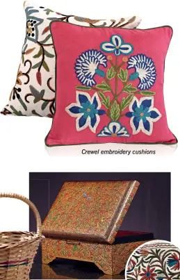  ??  ?? Crewel embroidery cushions