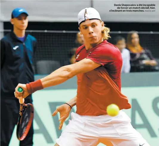  ??  ?? Denis Shapovalov a été incapable de forcer un match décisif, hier, s’inclinant en trois manches. PHOTO AFP