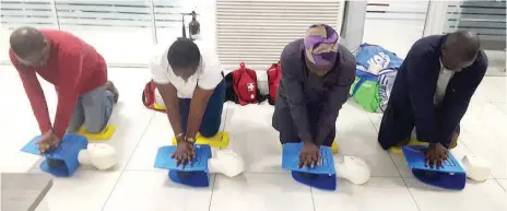  ?? PHOTO: PAUL ADUNWOKE ?? The Guardian associates during a health emergency response training organised by Emergency Response Africa at the Rutam House headquarte­rs of the newspaper in Lagos… yesterday.