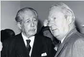  ??  ?? The Conservati­ve leader who wanted In and the one who succeeded in making it happen: Harold Macmillan and Edward Heath