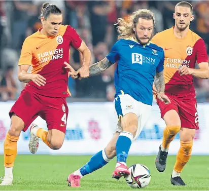  ??  ?? St Johnstone’s Stevie May goes on the attack against Galatasara­y in Istanbul