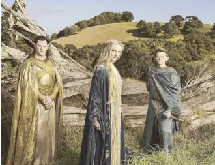  ?? ?? Elven (from left) King Gil-Galad (Benjamin Walker), commander Galadriel (Morfydd Clark) and statesman Elrond (Robert Aramayo).