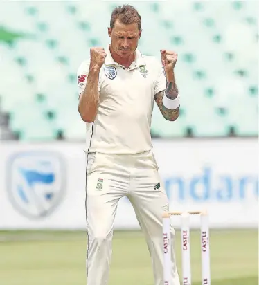  ?? Picture: ANESH DEBIKY/AFP ?? GOT HIM: Dale Steyn celebrates the wicket of Sri Lanka’s Kusal Perera during day two of their first Test match at the Kingsmead Stadium in Durban on Thursday