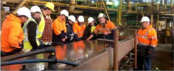  ??  ?? TasTAFE Certificat­e II in Resources and Infrastruc­ture students at a site visit at Bluestone’s concentrat­or (mill) plant.