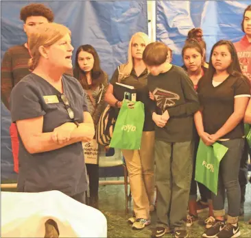  ??  ?? Georgia Highlands Nurse Instructor Lynn Herman tells students about tragedies she sees daily in local emergency rooms involving teens their age making bad decisions.