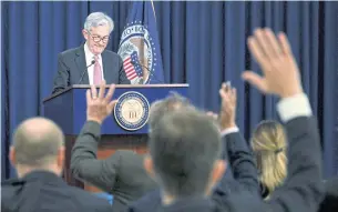  ?? AFP ?? US Federal Reserve chairman Jerome Powell takes questions during a news conference in Washington on Wednesday.