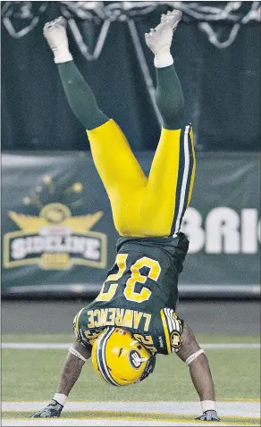  ??  ?? Former Edmonton Eskimos running back and kick returner Kendial Lawrence is joining the Saskatchew­an Roughrider­s via free agency. The club brought in nine free agents.
