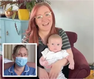  ??  ?? ●●Sarah Rock who gave birth to baby Toby in January thanks to the help of Danielle Kennedy (inset) from the Stockport NHS ‘continuity of carers’ midwife scheme.