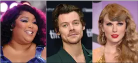  ?? ?? This combinatio­n of photos show Lizzo performing on NBC’S “Today” show in New York on July 15, left; Harry Styles at the premiere of “My Policeman” during the Toronto Internatio­nal Film Festival on Sept. 11; and Taylor Swift at the American Music Awards in Los Angeles on Nov. 20.