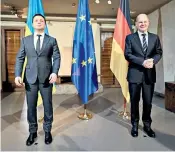  ?? ?? Olaf Scholz, the German chancellor right, and Volodymyr Zelensky, Ukraine’s president, at the 2022 Munich Security Conference taking place as Russian troops stand amassed on the borders with Ukraine