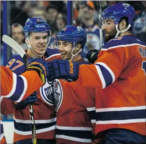  ?? — GETTY IMAGES FILES ?? Connor McDavid, left, Jordan Eberle and Patrick Maroon are among the top Edmonton Oilers players after coach Todd McLellan told the team to play like winners down the stretch.