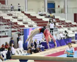  ?? ?? A gymnast in action at the 16th Artistic Gymnastics World Cup Doha at the Women’s Sports Committee Hall on Thursday.