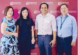  ??  ?? Ditas Taleon, Jollibee Food Corp. real estate officer Diane Domenguez and real estate manager Ron Miranda with Joseph Sian