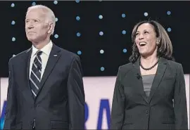  ?? Brian Cahn Zuma Press ?? JOE BIDEN is among those who stand to gain from Kamala Harris’ support in California; a poll shows most of her backers will shift to him or Elizabeth Warren.