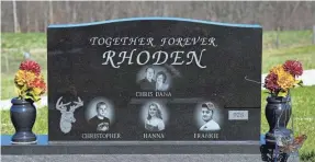  ?? ?? Scioto Burial Park in Mcdermott is the burial site of five victims of the 2016 Pike County massacre. Buried together are Christophe­r Rhoden Sr.; his former wife, Dana Manley Rhoden; and their three children, Clarence “Frankie” Rhoden, Hanna May Rhoden and Christophe­r Rhoden Jr.