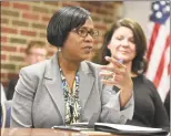  ?? H John Voorhees III / Hearst Connecticu­t Media file photo ?? Miriam Delphin-Rittmon, commission­er of the state Department of Mental Health and Addiction Services, speaks during an opioid crisis roundtable last year in Danbury.