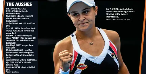  ?? PHOTO: BRENDAN ESPOSITO ?? ON THE RISE: Ashleigh Barty reacts after defeating Barbora Strycova at the Sydney Internatio­nal.