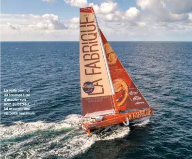  ??  ?? La voile permet au sponsor titre d’accoler son nom au bateau, lui assurant une visibilité maximale.