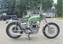 ?? KAETYN ST. HILAIRE/DRIVING ?? The 1956 Triumph Thunderbir­d as Kaetyn St. Hilaire found it was a cleaned up chopper, complete with tall handlebars.