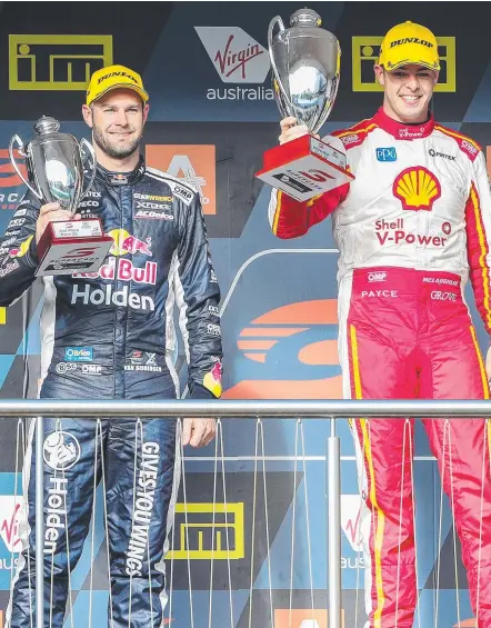  ?? Picture: AAP IMAGE ?? Shane van Gisbergen (left) and Scott McLaughlin, pictured in New Zealand, will battle it out for Supercars title.